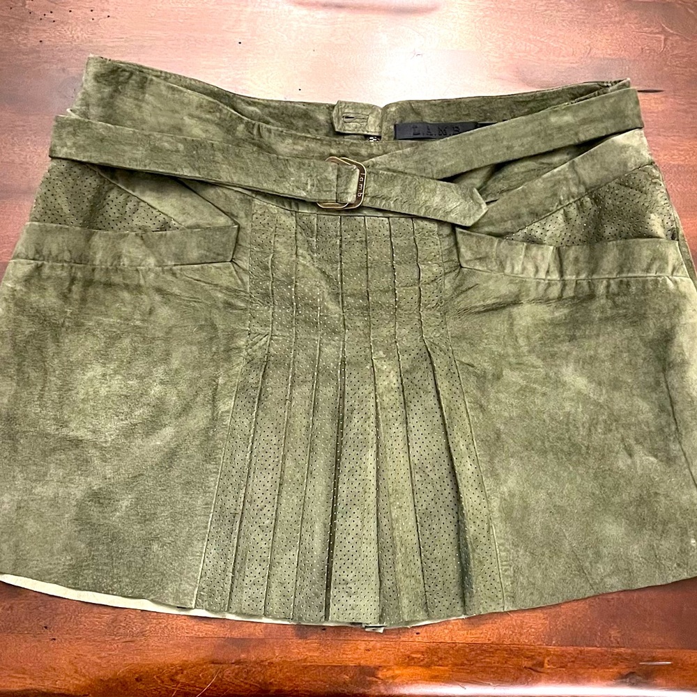 L.A.M.B. Vintage Olive Green Suede Mini Skirt